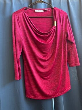Sag Harbor Heathered Magenta Cowl Neck Top with Gold Pin